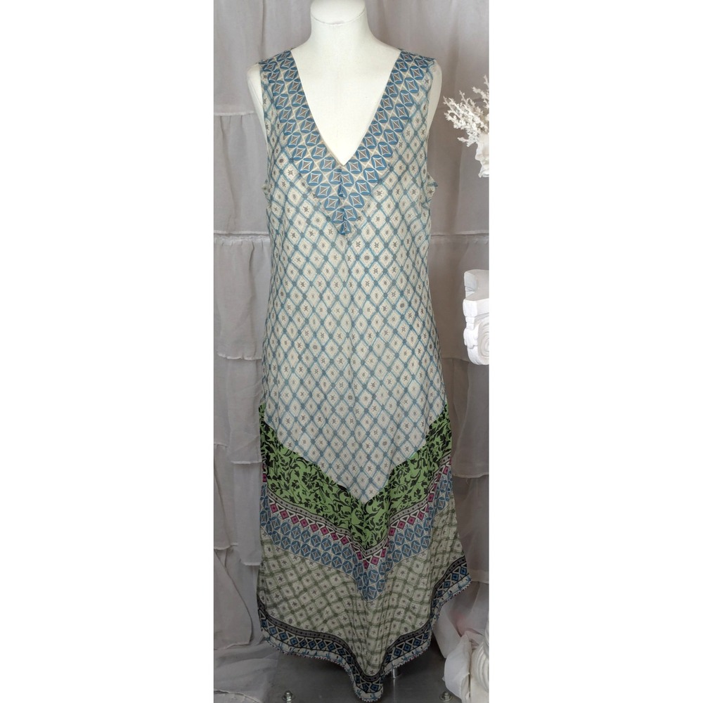 Sundance 100% Silk Sleeveless Handkerchief Hem Maxi Dress Size L - Picture 3 of 12
